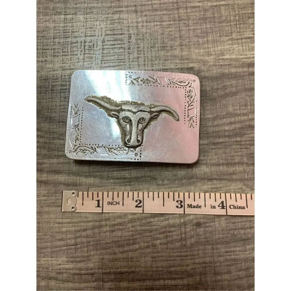 Vintage Steer Head Longhorn Western Belt Buckle - Silver